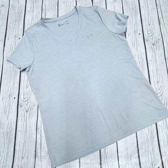 Under Armour Womens Athleisure Grey T-Shirt Size Large UA Tech V-Neck - Picture 1 of 4
